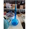 Image 7 : Russel Wright Ceramic Pitcher, Blue Glass Decanter, Large Colored Glass Bowl, 