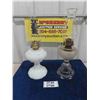Image 1 : 2 Vintage Oil Lamps ; 1 Clear, 1 White