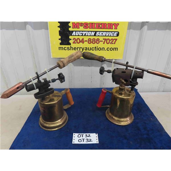 2 Brass Blow Torches with Soldering Irons