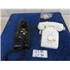 Image 1 : 2 Vintage Rotary Phones - White Label Top, Black Early Hard Plastic ( maybe Bakelite?) 