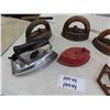 Image 4 : Assorted Sad Irons with Handles - 1 Without, 1 Chrome Iron, Cast Trivet