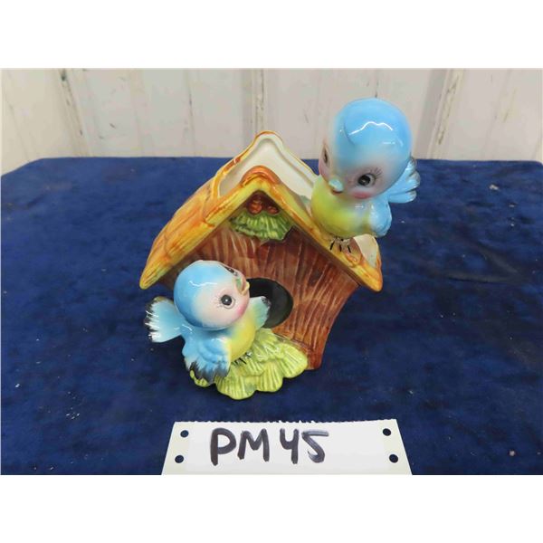 Oriental? China Planter with 2 Cute Blue Birds - Has Been Repaired