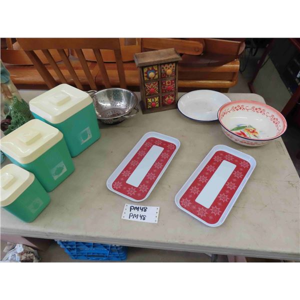 3pcs Canister Set - Plastic, 6 Drawer Kitchen Organizer, 2 Enamel Pcs