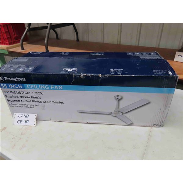 Westinghouse 56" Ceiling Fan, 3 Blade Industrial Brushed Nickel Look