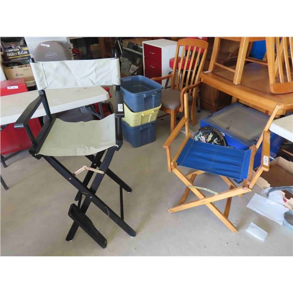 2 Director Style Folding Chairs -1  Missing Back Rest