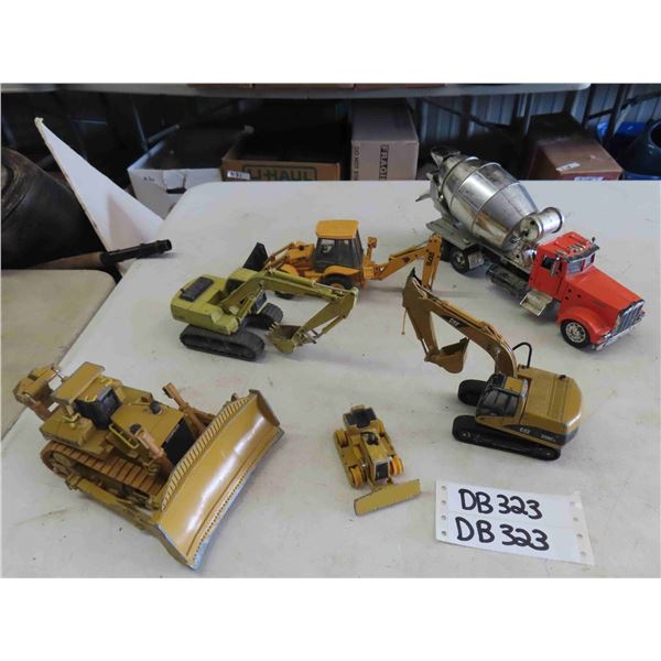 Assorted Die Cast Construction Toys ; Bulldozer, Loaders, Backhoe, Cement Truck
