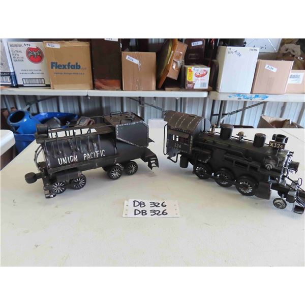 Vintage Look Tin Locometer + Tender Display Trains - Not Intended as Toy 23" Overall