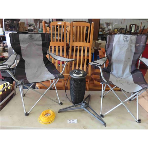 Bug Zapper, 2 Folding Yard Chairs, Trimmer Line, Small Glass Top Table