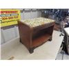Image 3 : Upholstered Wood Bench 12" X 15" x 19" + Carved Top Table 14.5" x 18" x 23" 
