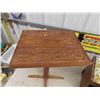 Image 4 : Upholstered Wood Bench 12" X 15" x 19" + Carved Top Table 14.5" x 18" x 23" 