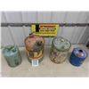Image 4 : 4 Painted Metal Gas Cans - Great Garden Art - 1 is Quite Dented