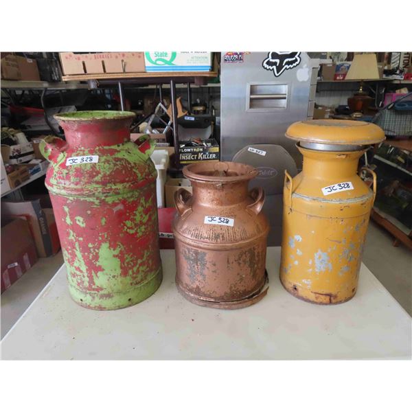 3 Vintage Painted Cream Cans - Great Yard Décor