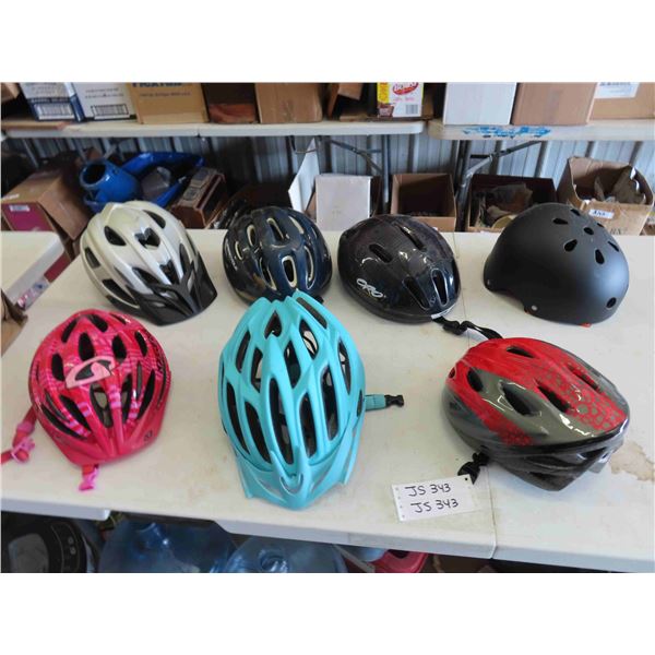 7 Various Bike Helmets Assorted Styles + Sizes