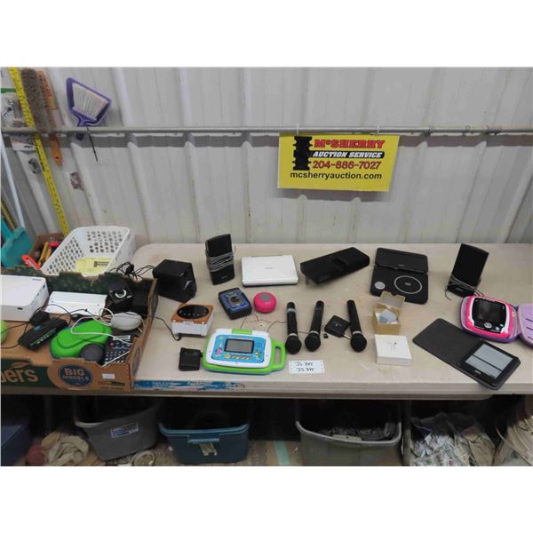 Large Assortment of Electronic Games, Labeler, Smart Watch, Air Pods, Microphones, 
