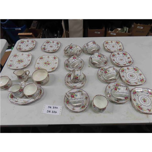31pc Royal Albert Petti Point China ; Cups + Saucers, Cream + Sugar, Small Plates