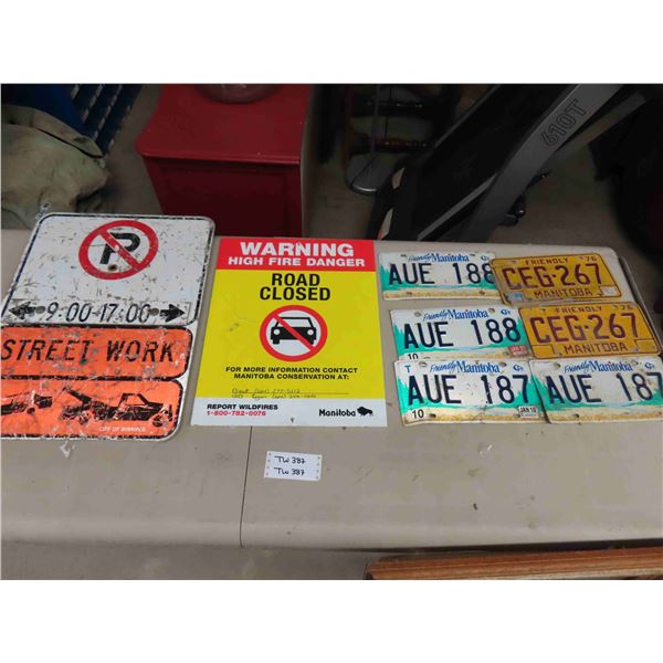 No Parking Sign 18" x 24", Road Closed Sign 15" X 20", 6 License Plates