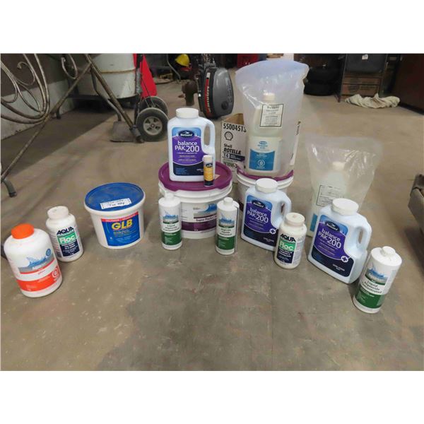 Assorted Pool Chemicals, Muratiz Acid, PH Balance, Liquid Algaecide, Aqua Floc, 