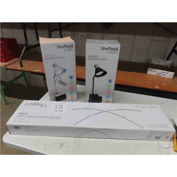 2 Sheffield Labs Nexus Desk Lamps - Ashley ' Aries' LED Linear Chandelier 
