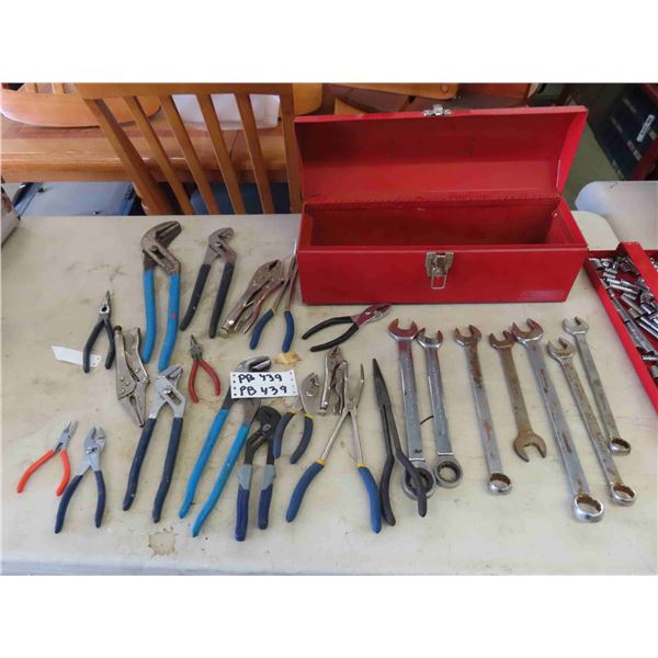 Wrenches, Pliers, Vice Grips, Metal Tool Box