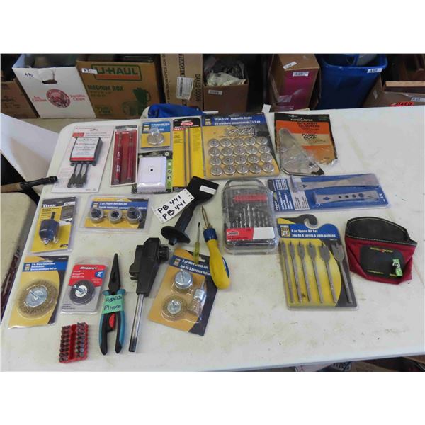 Drill Bits, Wire Brush Wheel, Pry Bar, Chuck, Magnetic Holder, 3pc Ratchet Set, 