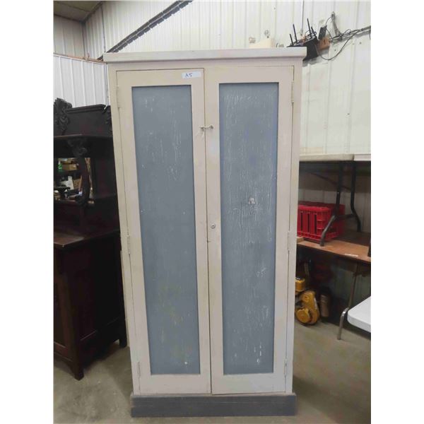 Large Painted Wood 2 Door Storage Cabinet/ Pantry 14" x 37" x 78"