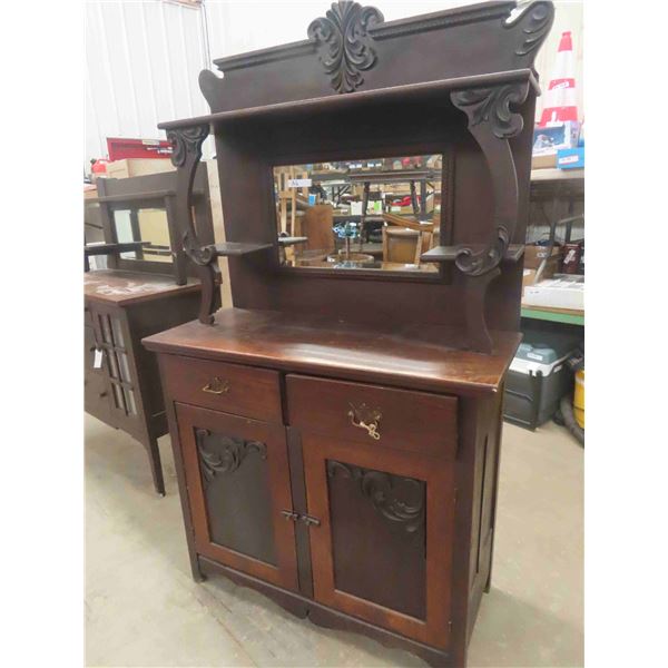 100-120 Year Old Oak Buffet - Beautiful Original Condition with Bevelled Mirror