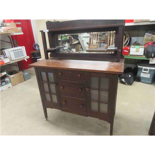 Nice Antique Oak Buffet 22" x 40" x 48" with Bevelled Mirror