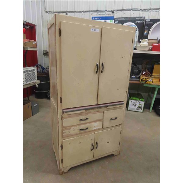 Vintage Painted Wooden Kitchen Cupboard with Pull Out Table 20" x 34" x 67"