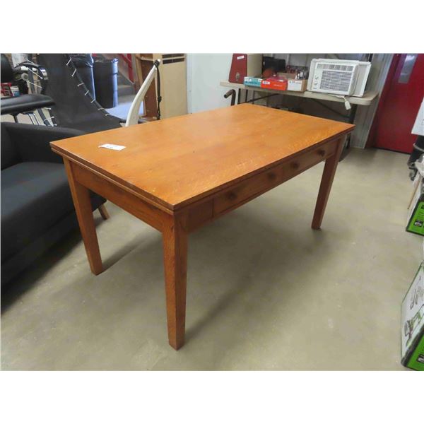 Vintage Solid Oak Desk - 2 Drawers - Would Make Great Dining Table 30.5  x 34  x 60 