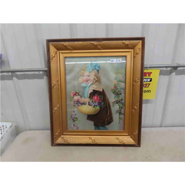 Vintage Framed Picture of Girl 24" x 29"