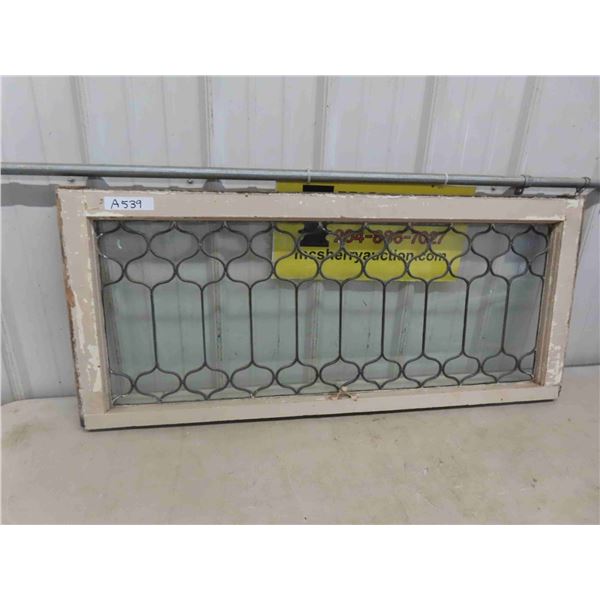 Nice Vintage Framed Leaded Glass Window 19" x 44"