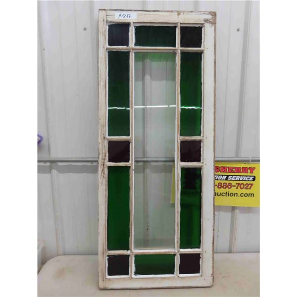 Vintage Colored Glass Window - Has Been Recaulked 19" x46"