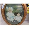 Image 2 : 2 Antique Oval Convex Glass Pictures ; Brother + Sister , Grandma - Both Have Been
