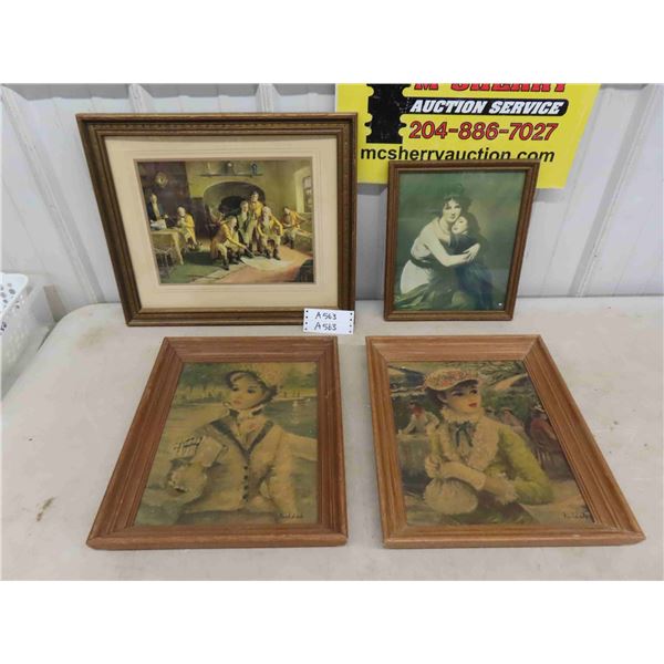 4 Antique Framed Pictures - Largest 16.5" x 19.5"