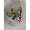 Image 7 : 3 Matching Glass + Brass 1960's Ceiling Light Fixtures - Etched Floral Glass
