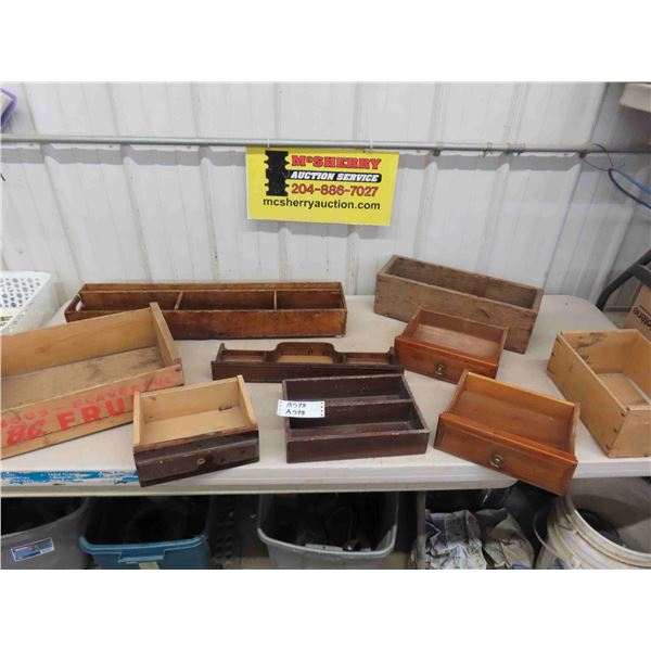 Various Wood Boxes + Wood Drawers for Storage