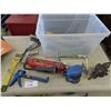 Image 1 : Plastic Tote with Small #112 Vice, Sander, Fire Extinguisher, Shelf Brackets, 