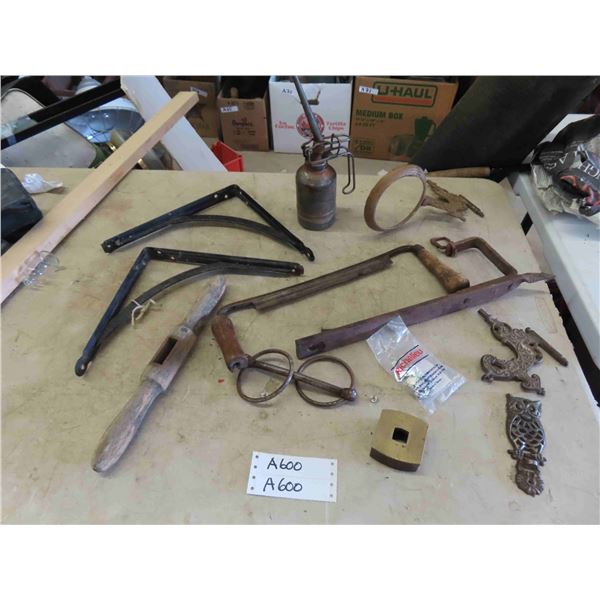 Cast Iron Brackets, Scraper, Cast Pieces, Oiler