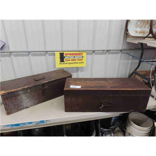 2 Antique Wooded Tool Boxes - Largest 10" x 11.5" x 33.5" 