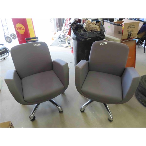 2 Chrome Base Office Chairs/ Board Room Chairs with Cloth Seat, Back + Arms