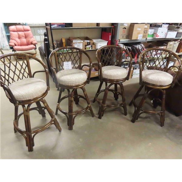 4 Nice Wicker Bar Stools with Upholstered Seats - Swivels