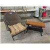 Image 1 : Vinyl Wicker High back Arm Chair with Cushion + Upholstered Top Bench/ Shelf