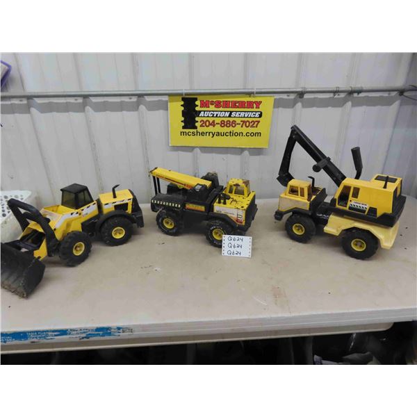 3 Large Metal Tonkas ; Front Loader, Crane Loader, Tow Truck