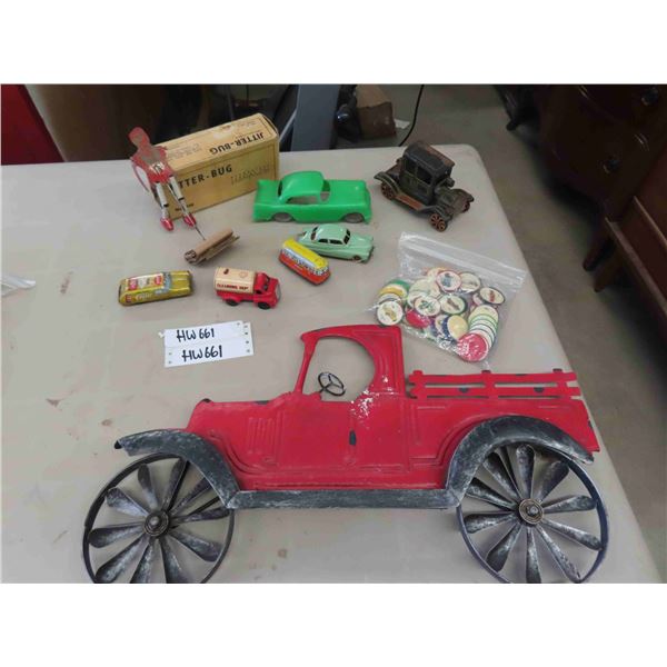 Tin Truck Wall Hanger , Pressed Tin Coffee Car, Trolley Bus, Friction