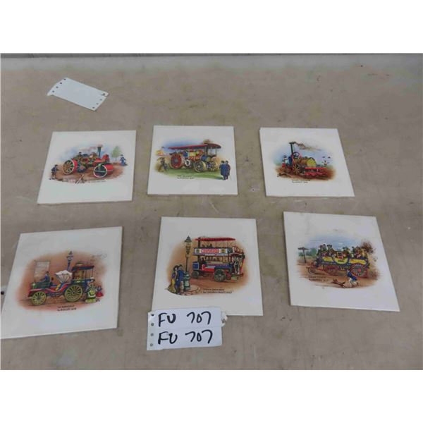 6 Ceramic Tiles with Auto / Tractor Design 6'' x 6''