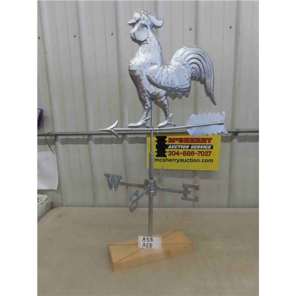 Lightweight Tin Rooster Weather Vane - 41" Tall Mounted to Wood Block