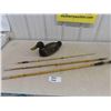Image 1 : Vintage Wooden Duck Decoy & 3 Piece Bamboo Fishing Stick