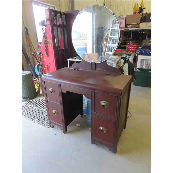 Vintage Vanity / Make Up Desk with Mirror - Solid Wood 63" to Top of Mirror - 19" x 40" 