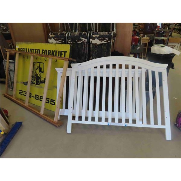  White Head + Footboard with  Wooden Bottom Frame 57" Wide
