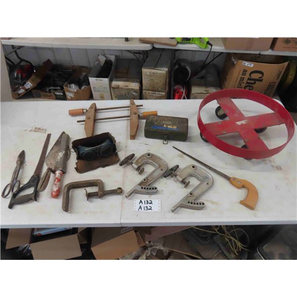 Barrel Dolly, Clamps, Saws, Goggles